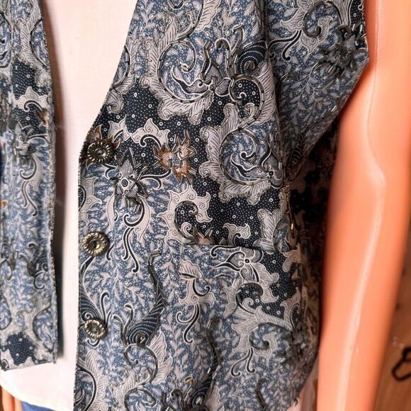 Vintage Boundary Waters Blue Black Boho Print Beaded Vest Size Small Cotton - Picture 4 of 7